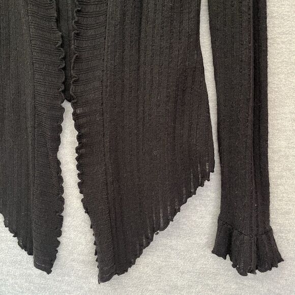 Express Y2K Ruffle Open Knit Long Cardigan Size M Black Sheer Witchy Bell Sleeve - Picture 9 of 15